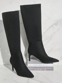 SHUZIA Women Everyday Basic Minimalist Black Suede Comfortable Zip-On Height Heeled Boots Summer Shoes Spring Shoes Spring Break Easter - Black - View 4