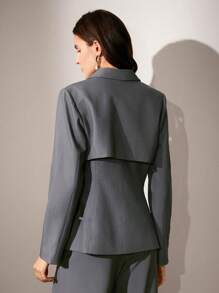 Anewsta Women's Khaki Long Sleeve Jacket With Chain Decor, Minimalist & Stylish