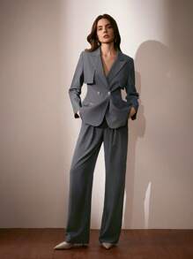 Anewsta Women's Khaki Long Sleeve Jacket With Chain Decor, Minimalist & Stylish