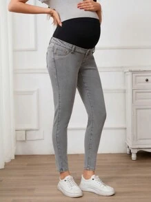 SHEIN Maternidad Jeans entallados de cintura alta de color block con estiramiento informal