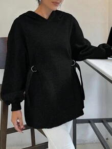 EURMUSE 100% COTTON WOMAN GREY SWEATSHIRT WITH METAL BUCKLE - Black - View 4