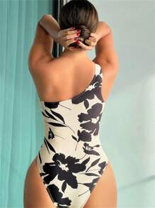 SHEIN Swim Summer Beach Women's One Piece Swimsuit With Floral Print And Ruched Design - Multicolor - View 4
