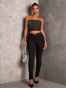 SHEIN BAE Pantalones vaqueros negros ajustados de tiro alto con estirado sexy para mujer para fiestas