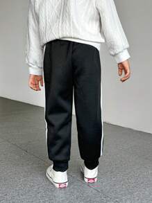 SHEIN Young Boy Elastic Waist Pocket Simple Logo Casual Sweatpants