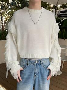 Claim Dot Jersey de cuello redondo de unicolor para hombre, uso diario casual y con estilo