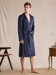 EverLounge Men's Front Tie Full Print Casual Robe, Long Sleeve - Multicolor - View 6