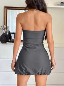 SHEIN EZwear 女士纯色露肩迷你连衣裙 - 灰色 - 查看 2