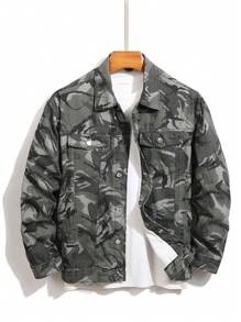 Manfinity Homme Men's Front Button Long Sleeve Pocket All Over Print Simple Top - Multicolor - View 1