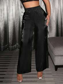 SHEIN SXY Ladies' Drawstring Loose Fit Long Pants - Black - View 1