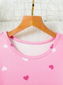 SHEIN 1 Set Girls Lingerie, Heart Pattern, Pale Pink Long Sleeve & Long Pants Regular Fit Underwear Set, Simple Design For Easy Matching (Sets Sold Separately) - Pink - View 3