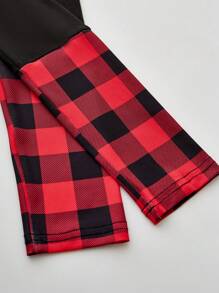 SHEIN LUNE Langarm Damen T-Shirt mit Saum- und Manschetten-Karomuster-Details, Grafik-Shirts für Damen Tops für den Frühling