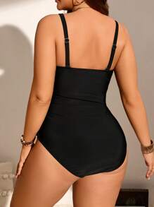 Swim Lushoire Maillot de bain une pièce plissé couleur unie bandeau pour grandes tailles, idéal pour l'été et les vacances à la plage