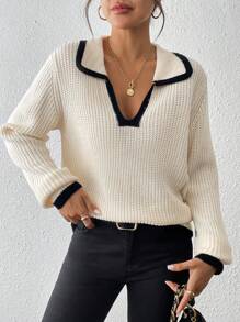 Chiquease Women's Solid Color Patchwork Long Sleeve Simple Casual Top, For Everyday Wear