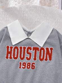 SHEIN 2 件女童字母刺绣运动衫和白色休闲迷你裙套装，适合秋冬季 - 灰色 - 查看 6