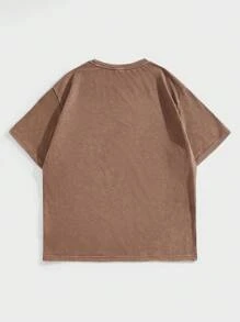 Manfinity ZONE917 Hommes Streetwear ample Y2K 2025 Nouvel An Motif de boule de poche de crâne de main de lampe de poche Lavage à la neige Surdimensionné T-Shirt Top - Marron - Voir 4