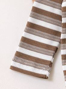 SHEIN Set de 2 camisetas de manga larga de tela texturizada en parches a rayas unisex para bebés niños, casuales y de moda para primavera/otoño, para usar en exteriores y en casa a diario - Multicolor - Ver 5