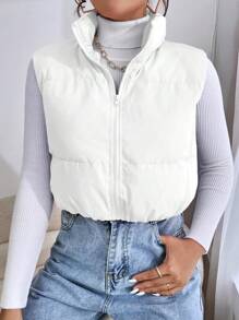 SHEIN EZwear Chaleco chaqueta corta de unicolor casual con cuello alto, para otoño/invierno