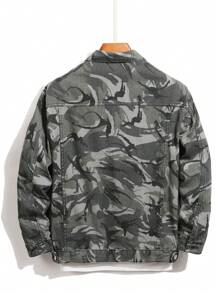 Manfinity Homme Men's Front Button Long Sleeve Pocket All Over Print Simple Top - Multicolor - View 2