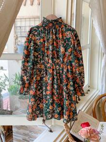 SHEIN LMoss Kids Váy ren tay bèo nhún họa tiết hoa bụi bặm LMoss Young Girl dành cho bé gái và bé gái - Nhiều màu - Xem 5