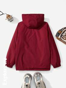 SHEIN 1pc Tween Boy Thermal Lined Hooded Jacket, Urban Casual Style, Comfortable And Warm, Suitable For City Outdoor Activities, Sports, School, Parties, Everyday Wear, Autumn/Winter