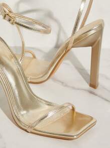 SHUZIA 女士时尚基本款日常简约单踝带扣浅金色高跟凉鞋 - 金色 - 查看 5