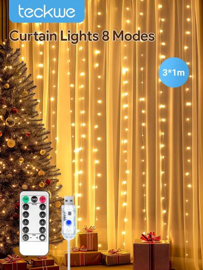 Teckwe LED Curtain Lights,3*1m Curtain Light String,USB Powered With Remote Control,Fairy Lights String Great For Wedding,And Festival Home Decor
