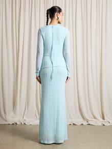 AiiRZ Long Sleeve Maxi Dress With Wrap Tie Keyhole Detail - Blue - View 2