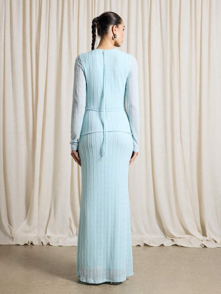 Long Sleeve Maxi Dress With Wrap Tie Keyhole Detail