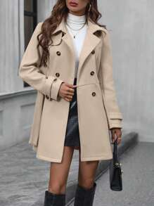 EMERY ROSE Double Breasted Belted Overcoat Fall Winter Cloth For Women - Apricot - View 6