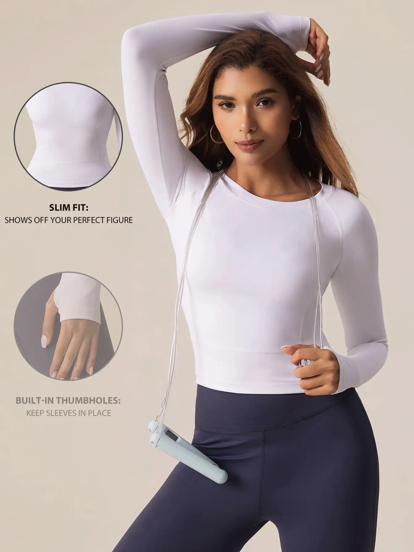 SHEIN Sports Women's Plain Round Neck Raglan Sleeve Daily Workout Sports Long Sleeve T-Shirt