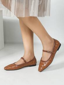 CUCCOO CHICEST 2024 New Faux Woven Square Toe Elegant Versatile Women Flat Shoes