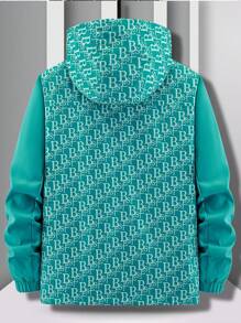 Manfinity Homme Jaket Pria Lengan Panjang Berkerudung dengan Motif Huruf dan Potongan Longgar - MultiWarna - View 2