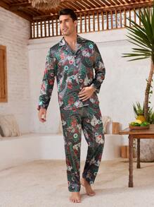 Manfinity ChillVibe Men's Retro Print Long Sleeve And Pants Pajama Set - Multicolor - View 5