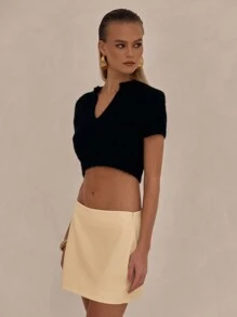 MUSERA Faux Leather Micro Mini Skirt Ibiza Holiday Club Party Summer - Yellow - View 4