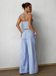 SHEIN Tall Striped Cami With Front Tie & Loose Straight Leg Pants 2 Pieces Set For Women