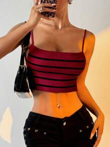 SHEIN EZwear Top court côtelé sans dos et sexy à rayures pour femme