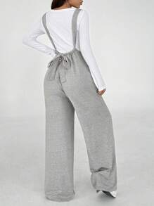 SHEIN Unity Minimalist Casual Solid Color Sleeveless Straight Leg Jumpsuit Pants - Grey - View 2