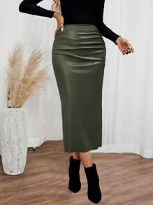 EMERY ROSE Women Casual Solid Color Slim Fit Skirt, Autumn/Winter
