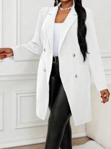 SHEIN Lady Autumn And Winter Elegant Work Navy Blue Leg-Of-Mutton Sleeve Plus Size Coats Winter Women Coat