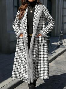 SHEIN Clasi Women Furry Panel Front Button Long Sleeve Casual Sophisticate Coat Fall Cloth For Women - Black and White - View 6