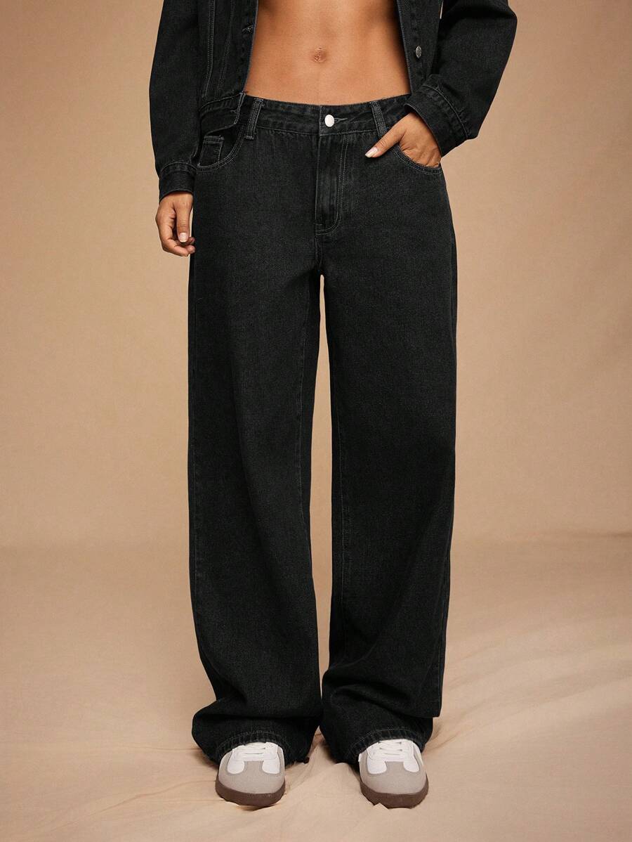 Forever 21 Casual Washed Dark Blue Straight Leg Low Waist Jeans - Grey - View 1