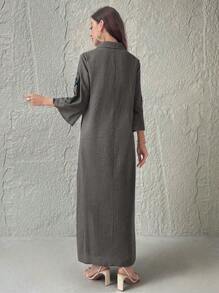 Al Najma Vestido casual con cuello bordado - Gris - Ver 2