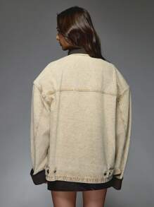 MISSGUIDED Oversized Utility Trucker Jean Jacket Winter Autumn Western Streetwear Two Tone Collar Work Casual Fashion Outerwear Heavy Duty Pockets