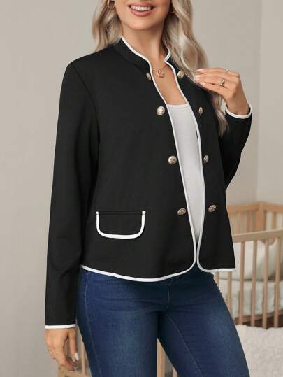SHEIN 孕妇休闲拼色修边夹克（秋季）