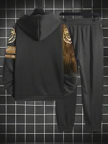 Manfinity LEGND Plus Size Men's Letter & Lion Printed Zipper Front Hoodie Sweatshirt And Sweatpants Set, Autumn - Multicolor - View 2