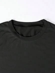 INAWLY 大码纯色圆领短袖休闲上衣，适合夏季 - 黑色 - 查看 4