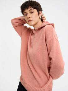 Aalyst 女士休闲落肩纯色针织毛衣，秋冬针织套头衫 - 粉色 - 查看 7