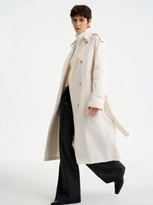 Aalyst Herfst casual effen kleur double-breasted lange trenchcoat