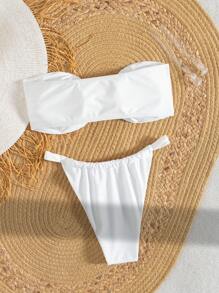 SHEIN Swim Spaghetti Strap Halter Neck Crop Top And Thong Bikini Set Summer