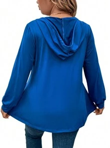 Casual Hooded Long Sleeve Knit T-Shirt, Solid Color, Plus Size
